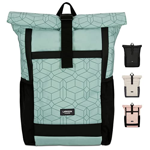 LARKSON Rolltop Rucksack Damen Groß Mint - No 2 - Daypack für Schule, Uni, Fahrrad - 16 Zoll Laptop Fach für Arbeit - Nachhaltig - Anti-Diebstahl - Wasserabweisend