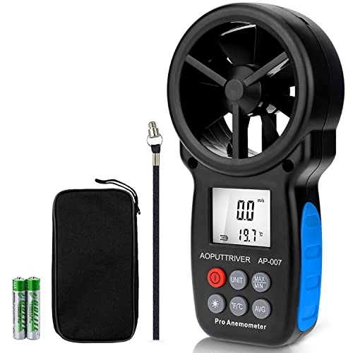 Digitaler Anemometer Handheld Wind Speed Meter Gauge AP-007 Windmessgerät Thermometer 0.3~30m/s mit Manueller/Automatischer Abschaltung, Geräteauswahl, Wind Chill Anzeige für Windsurfen Kite Surfen