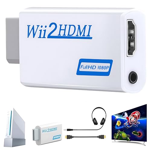 Azuxreza Wii to HDMI Converter, Wii HDMI Adapter 1080P, Output Video Audio HDMI Converter with 3.5mm Audio Jack & HDMI Output Supports All Wii Display Modes 720P NTSC Compatible with Wii, Wii U, HDTV