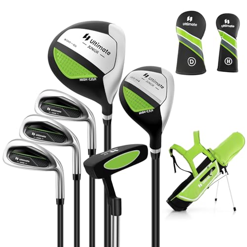 COSTWAY 6-teiliges Kinder Golfschläger Set, Rechtshand Golfschlägersätze mit Golftasche & Regenhaube, Komplettes Golf Set inkl. 7/9/S Eisen, 1 Driver, 4 Hybrid & Putter für 11-13 Jahren Kinder(Grün)