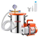 VEVOR 11,36L Vakuumkammer & 3,5 CFM Pumpe, Edelstahlkammer, einstufiges Vakuumpumpen-Entgasungskammerset, mit Acryldeckel, Öl, 1,5 m Schlauch, Vacuum Pump Kit zum Entgasen von Harz-Silikon-Epoxiden