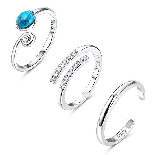 ORAZIO 3PCS 925 Sterling Silber Zehenringe für Frauen Einstellbare Offene Zehenringe Kleine Finger Offenes Gelenk Schwanz Ringe Sommer Strand Schmuck Set 3