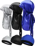 Syhood 6 Stück Herren Durag Seidige Durag Kappen Elastische Wellenkappe für Männer (Silber, Blau, Schwarz)