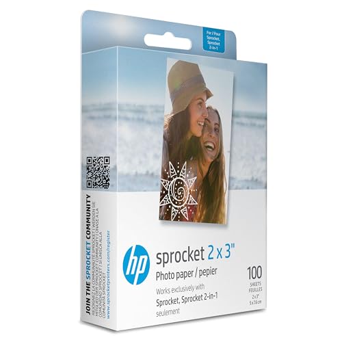 HP Sprocket Premium Zink Fotopapier mit klebender Rückseite, 5 x 7,6 cm, 100 Blatt, kompatibel mit HP Sprocket Fotodruckern