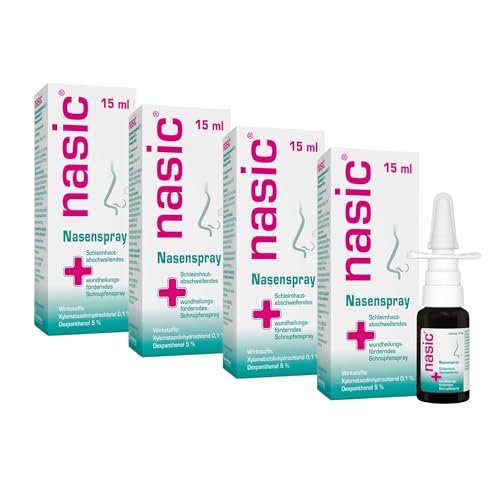 nasic Nasenspray mit dem Wirkplus| Abschwellendes & wundheilungsförderndes Schnupfenspray für Erwachsene & Schulkinder | Mit Xylometazolin & Dexpanthenol |Sparset mit 4 x 15 ml