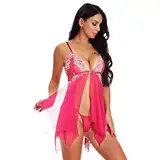 callmo Dessous Damen Sexy Unterwäsche Spitze Negligee Nachthemd V-Ausschnitt Babydoll Lingerie Reizwäsche Nachtwäsche Kleid Dessous Chemise Mini Teddy Sleepwear Nachtkleid