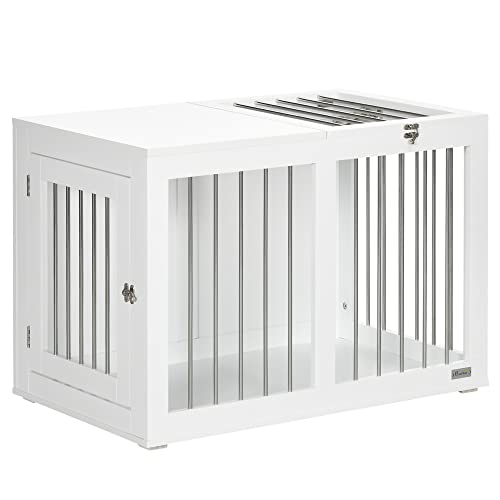 PawHut Hundekäfig für Zuhause, Hundehütte, Haustierkäfig für mittelgroße Hunde, Hundebox mit Türen, Hundehaus, Transportkäfig, Weiß, 80 x 50 x 56,5 cm