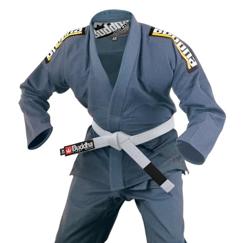 Buddha Fight Wear -Kimono Premium Infinity schwarz Jiu Jitsu Brasilianer / BJJ Gi mit weißem Gürtel, Unisex Erwachsene, grau, A1