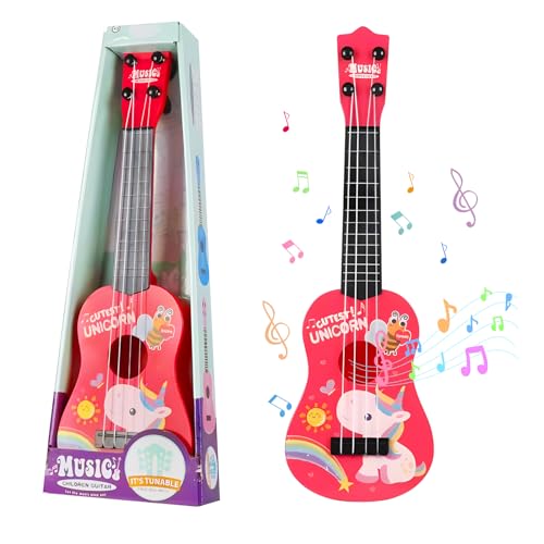 JurciCat 42cm Kindergitarre Musikspielzeug Gitarre Kinder Mit 4 verstellbaren Saiten Kinder Gitarre Ukulele Gitarre Spielzeug für Kleinkinder Anfänger Jungen Mädchen