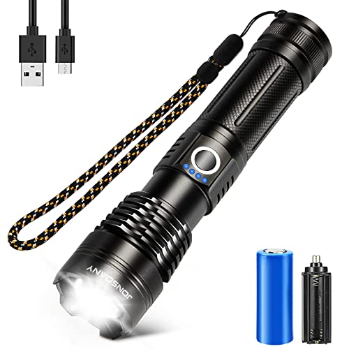 JONSDANY Taschenlampe LED Aufladbar 15000 Lumen, Extrem Hell Zoombare, 5 Lichtmodi, Klein für Camping Wandern Notfälle Freien