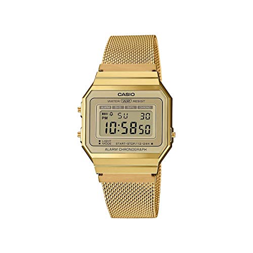 Casio Unisex Quartz Armbanduhr, 36.00mm GehäusegröÃŸe mit LCD digital Zifferblatt und Gold Mesh Bracelet Armband A700WEMG-9AEF