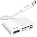 JSAUX USB C SD Kartenleser mit USB 3.0 Port & Ladeanschluss | 4-in-1 Micro SD Card Reader | Kompatibel mit iPhone 15/15 Pro Max/ 15 Pro/15 Plus, iPad Pro, MacBook Pro/Air, Galaxy S8 auf S24