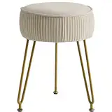 IBUYKE Samt Runde Fußstütze Hocker Ottoman, Make-up Eitelkeits Hocker Beistelltisch, Samt Ankleidetisch Sitz, Pouf Couch Hocker, goldene Stahlbeine, cremeweiß L/G-30M