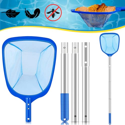 JSUEU Pool Kescher,Kescher Pool Feinmaschig 140 cm lang-Teichkescher mit Teleskopstange Pool Reinigungsset Skimmer für Swimming Pool Laubkescher,Brunnen,Spa,Teiche,Algen,Cacher Pool Leaves und Debris