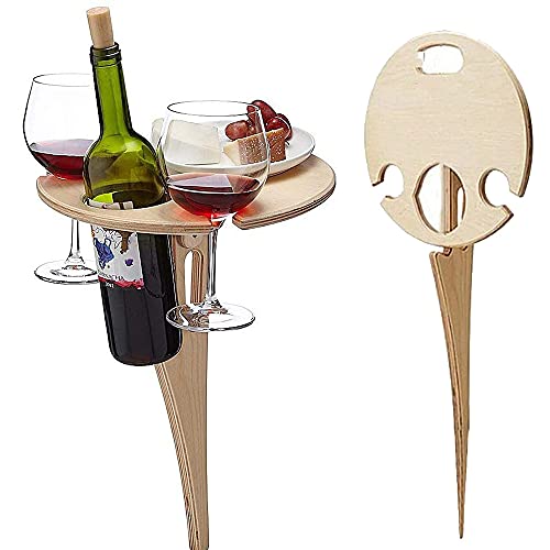 Tragbarer Outdoor-Weintisch, rund, zusammenklappbarer Weintisch, Holztisch, Picknicktisch, Campingtisch, Strandtisch, Champagner-Picknicktisch für draußen, Park, Rasen, Strand