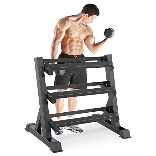 Dripex Kurzhantelständer Kurzhantelablage, Belastbarkeit 500kg, Dumbbell Rack 3 Regale, Hantellagerung 90 x 50 x 93cm für Kurzhanteln Aller Gewichte, angewinkelten Ablagebleche