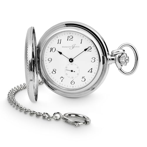 Hermann Jäckle - Freiburg Quarz Taschenuhr für Herren I edle Taschenuhr mit Quarz-Uhrwerk L45 I mit dezentraler Sekunde I Qualitätshandwerk inklusive Kette & Uhrenbox