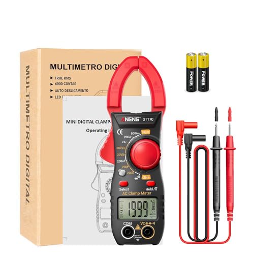 Stromzange, Zangenmessgerät CAT III 600V, Wechselstrom:0~500A,Strommessgerät AC/DC-Spannung: 0~600V, Zangenmessgerät True-RMS 2000 Zählungen Auto-Ranging, misst Spannung und Kapazität.