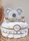 Windeltorte klein mit Kuscheltier Boho Vintage Stil | Geschenk zur Geburt | Made in Germany | mit Premium Windeln & schönem Zubehör | Baby Geschenk | Geschenke zur Geburt