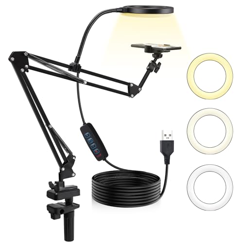Stativ Handy mit Ringlicht,10 Zoll LED Ringlicht mit Stativ Handy, Overhead Kamera Ständer,Dimmbare LED Tischringlicht für YouTube, Selfie, Makeup,Tik Tok, Kompatibel mit Smartphone