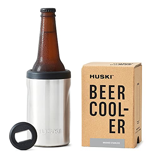 Huski Bierkühler 2.0 | Neu | Premium Dosen- und Flaschenhalter | Dreifach isolierter Edelstahl in Marinequalität | Abnehmbarer 3-in-1-Öffner | Funktioniert als Tumbler | Geschenk (Edelstahl)