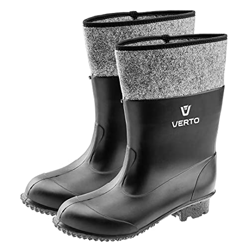 VERTO Herren Filz-Gummistiefel aus PVC, Innen mit Filz gefüttert, hoher Schaft, rutschfeste Laufsohle mit trittsicherem Profil, die Stiefel fallen 2 Nummer größer aus. Größe:46, schwarz