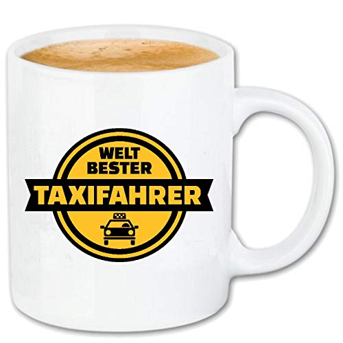 Reifen-Markt Kaffeetasse TAXIFAHRER - TAXIFAHRERIN - TAXI - TAXI LIZENZ - TAXIUNTERNEHMEN Keramik 330 ml in Weiß