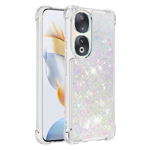 Miagon Bling Fließende Flüssigkeit Hülle für Honor 90 Glitzer Schwimmend Schutzhülle Treibsand Stern Herz Durchsichtig Flüssig Silikon Bumper Case