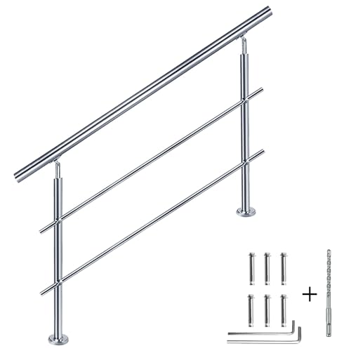 CAVATINY Edelstahl Handlauf Geländer für Treppen Brüstung Balkon mit 2 Querstreben - Innen und Außen Handlauf Geländer Treppengeländer Edelstahl Brüstung Balkon (80CM, 2 Querstreben)