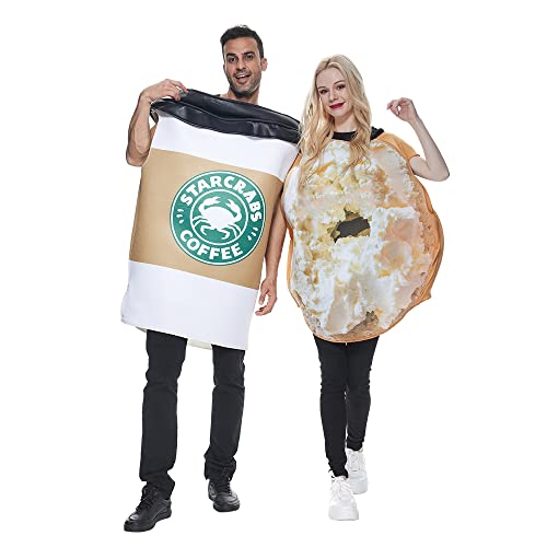 EraSpooky Kaffeetasse und Bagels Brot Kostüm Essen Trinken Anzug Halloween Party Erwachsene Paar Kostüm