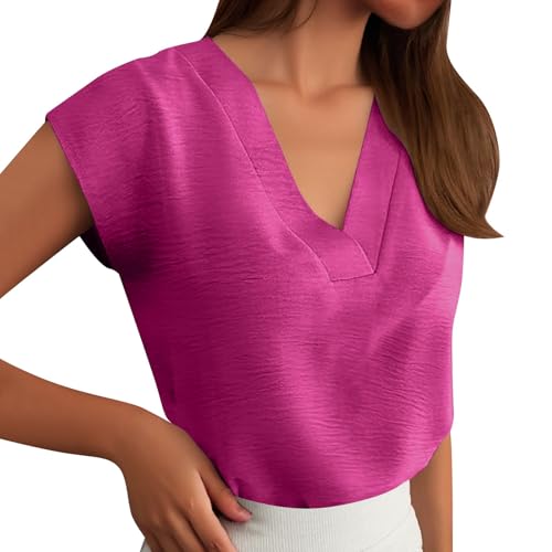 Damen Tops Flügelärmel Strukturiert Elegant Lässig V-Ausschnitt Shirts 2025 Sommer Business Arbeit Blusen Outfits Damen Oberteil Schwarz (L)