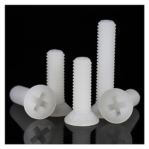 20/50 Stück M2 M2,5 M3 M4 M5 M6 M8 Schwarz/Weiß Nylon Senkkopfschrauben Kunststoff Flachkopfschrauben Länge: 4~40 mm (Color : White, Size : M3x8 (50pcs))