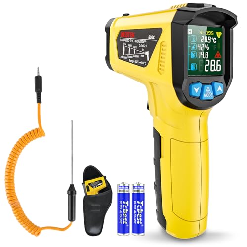 Infrarot Thermometer Laser MESTEK Temperaturmessgerät mit K-Sonde IR Pyrometer -50°C bis 800°C Berührungslos Farbe LCD Alarmfunktion Einstellbarer Emissionsgrad für Küche