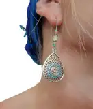 ✿ WUNDERBARE TROPFEN BOHO ETHNO MANDALA EMAILLE KRISTALL ✿ Kokos Holz Ohrringe an langen Kidney Haken