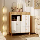 Wickelkommode mit viel Stauraum – 85 x 99 x 46 cm – Baby Wickeltisch mit 3 Schubladen, 2 Türen & offenem Fach – skandinavisches Design in Weiß & Eiche – Wickelaufsatz für Babys, Kinderzimmer & Flur