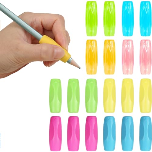 pcsfoe 20 Stück Stifthalter Kinder Hilfe,Schreibhilfe Für Stift Kinder,Silikon Schreibhilfe,Stifthaltung Kinder Hilfsmittel,Geeignet Für Linkshändige Oder Rechtshändige Kinder(8 Farben)