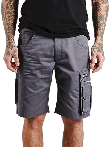 Concreed Arbeitshosen für Männer kurz | Herren Workwear Arbeitshose Cargo Shorts in Schwarz Grau | Kurze Hose mit Stretch – Bund und Seitentaschen für Werkzeug | Größe 46