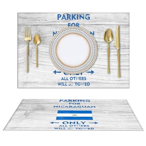 Nicaragua Flagge Platzsets 4er Set Dekorative PVC Platzset für Küche Esstisch Parkplatz für Nicaraguan Nur Alle anderen werden abgeschleppt Abgeschleppt Abwaschbar Platzsets Hitzebeständig Rutschfest