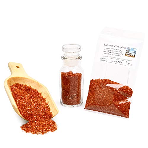 Berbere Gewürzmischung, gemahlen, mild, Äthiopische Spezialität, Afrika Gewürze, Bärbärre Gewürzzubereitung, eritreische Küche, Doro Wat Hühnchenteile, Grillgewürz, 20g