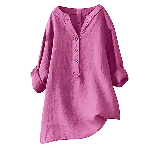 Lange Leinenbluse Damen Musselin Bluse Oversized Langarm Shirt Baumwolle Leinen Hemdbluse Elegant Einfarbig Langarmshirt Übergröße Longbluse Festliche Oberteil Lose Leinenoberteile Hemd Tunika Tops