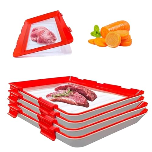 4-teiliges Frischhaltetabletten-Set mit elastischer Folie – ideal für Aufschnitt, Fleisch und Käse, Vorratsbehälter mit Deckel