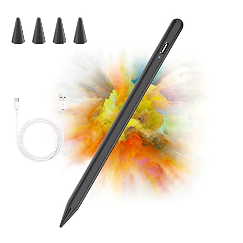 Stylus Stift für iPad 2018-2023,Stylus Pen Kompatibel mit Apple iPad 10/9/8/7/6th,iPad Mini 6/5th,iPad Air 4/3th,iPad Pro 11''/12,9'', Kapazitiver mit 4 Ersatzspitzen, Palm Rejection(Schwarz)