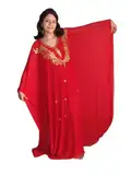 Egypt Bazar Abaya Festkleid aus Chiffon, Einheitsgröße: M bis XXXL (Rot/Gold)