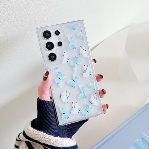 Miagon Schmetterling Serie Handyhülle für Samsung Galaxy S22,Durchsichtig Klares Dünn Weiches Flexible TPU Hülle mit Motiv Schutzhülle,Blau Schmetterling