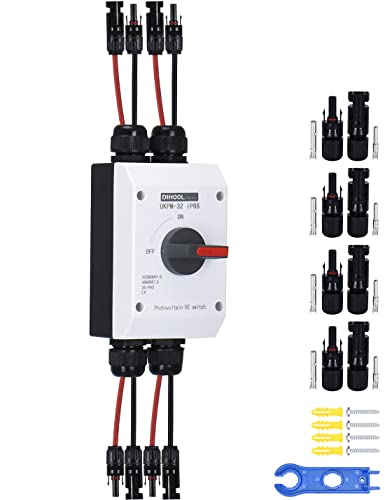 DIHOOL DC Trennschalter 2 Strings PV Anlage mit Generatoranschlusskasten Sicherungsautomat 32A IP66 Solar Trennschalter Anschlusskasten für Photovoltaik