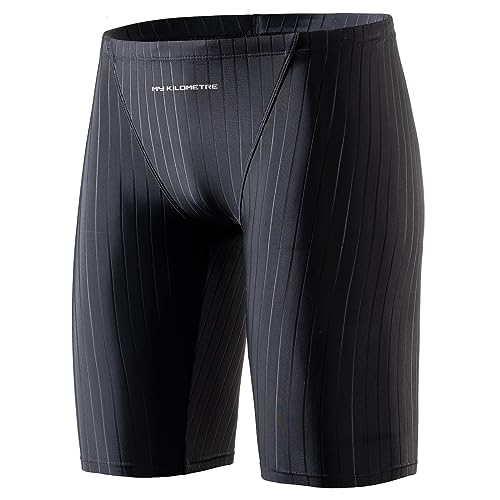 MY KILOMETRE Herren Jammers Lang Badehose Schwimmen Badeanzug Jammer (DE/NL/SE/PL, Alphanumerisch, XL, Regular, Regular, Pures Schwarz)