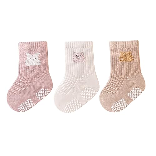 Socken Tiere Kinder 3 stücke Neugeborenen Kleinkind Einfarbig Vertikal Gestreiften Nicht Slip Polka Dot Bump Druck Boden Cartoon Mittlere Waden Socken Kinder Strümpfe Jungen (D, 0-1 Years)