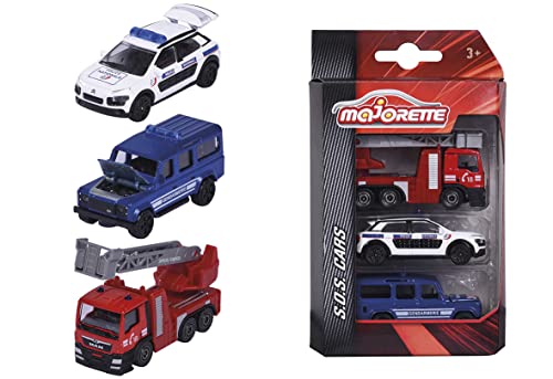 Majorette - SOS 3-teiliges Set – Set mit 3 Fahrzeugen – Miniaturautos aus Metall – Maßstab 1:64 – 212057262002