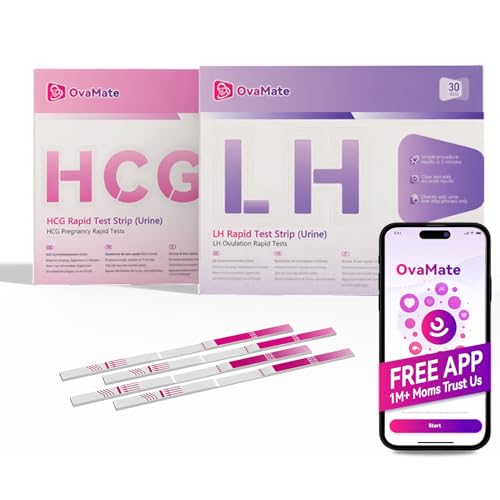 OvaMate 30 Ovulationstest + 10 Schwangerschaftstest Frühtest, Unterstützt von Free OvaMate APP, 10 miu/ml Frühschwangerschaftstest, 25 mIU/ml - Eisprung Teststreifen, 30 LH+10 HCG Tests