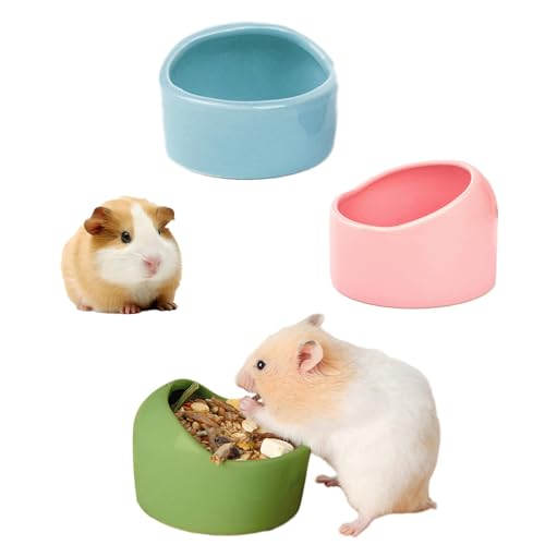 3 Stück Hamster Keramik Futterschalen, Keramische Hamster Futternapf, Keramik Napf für Haustiere, Anti-Biss Futterschalen(Pink, Blau, Grün)